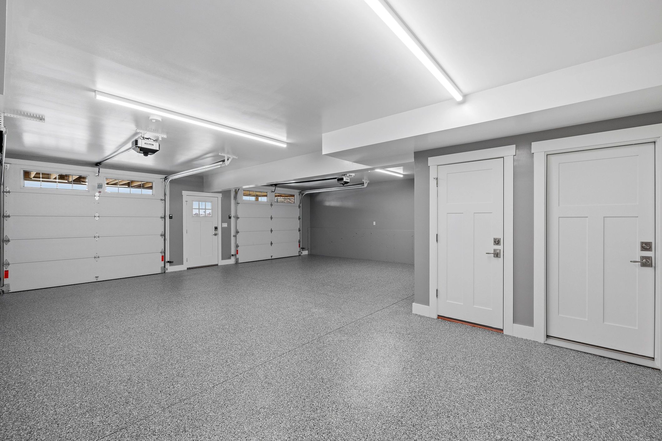 Modern garage interior with LED ceiling lighting